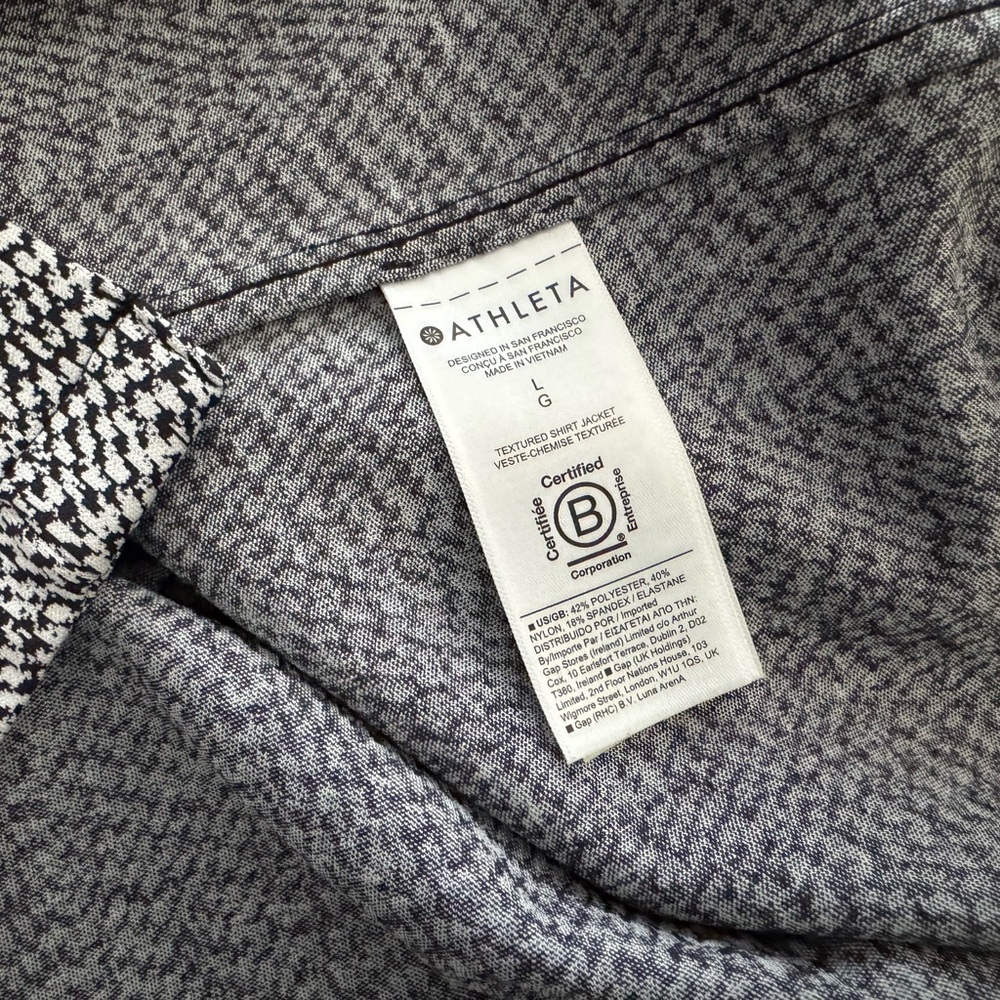 Athleta Braiden Shacket Button Down Long Oversized Jacket Tunic L Black White - Picture 5 of 5